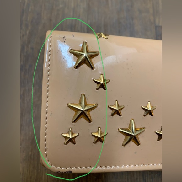 Jimmy Choo Nino Gold Star-Embossed Patent Leather Medium Size Trifold Wallet - Picture 16 of 17